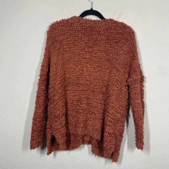 Free People Size XS Chunky Teddy Cardigan Burnt Orange Nylon Button Up Pockets - Picture 7 of 7